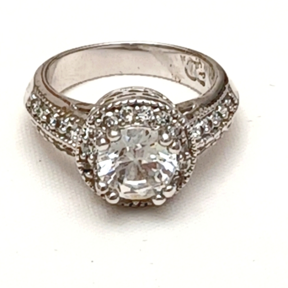SILVER PLATED SIGNED PD CUBIC ZIRCONIA HALO RING